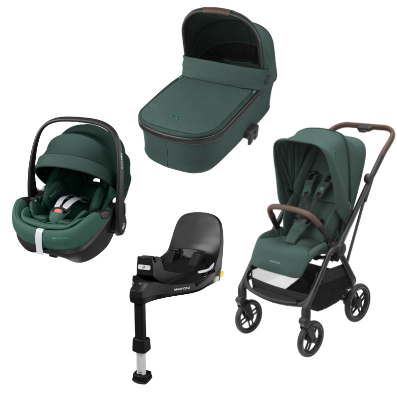 Leona 2, Pebble 360º Pro, Oria e Familyfix 360º Pro Essential Green da Maxi Cosi